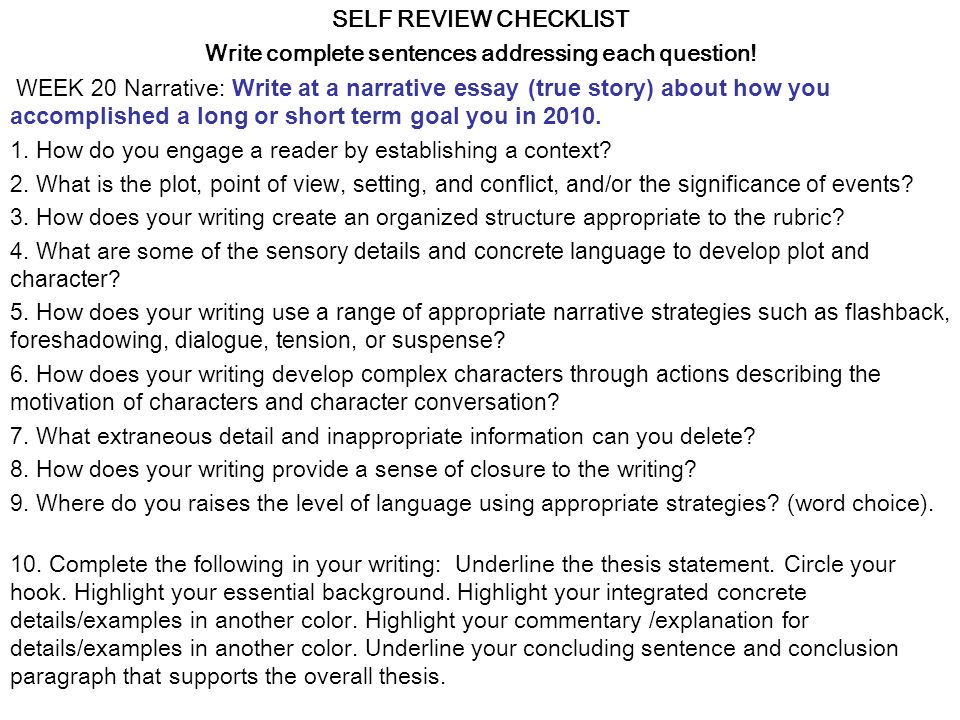 Checklist narrative essay